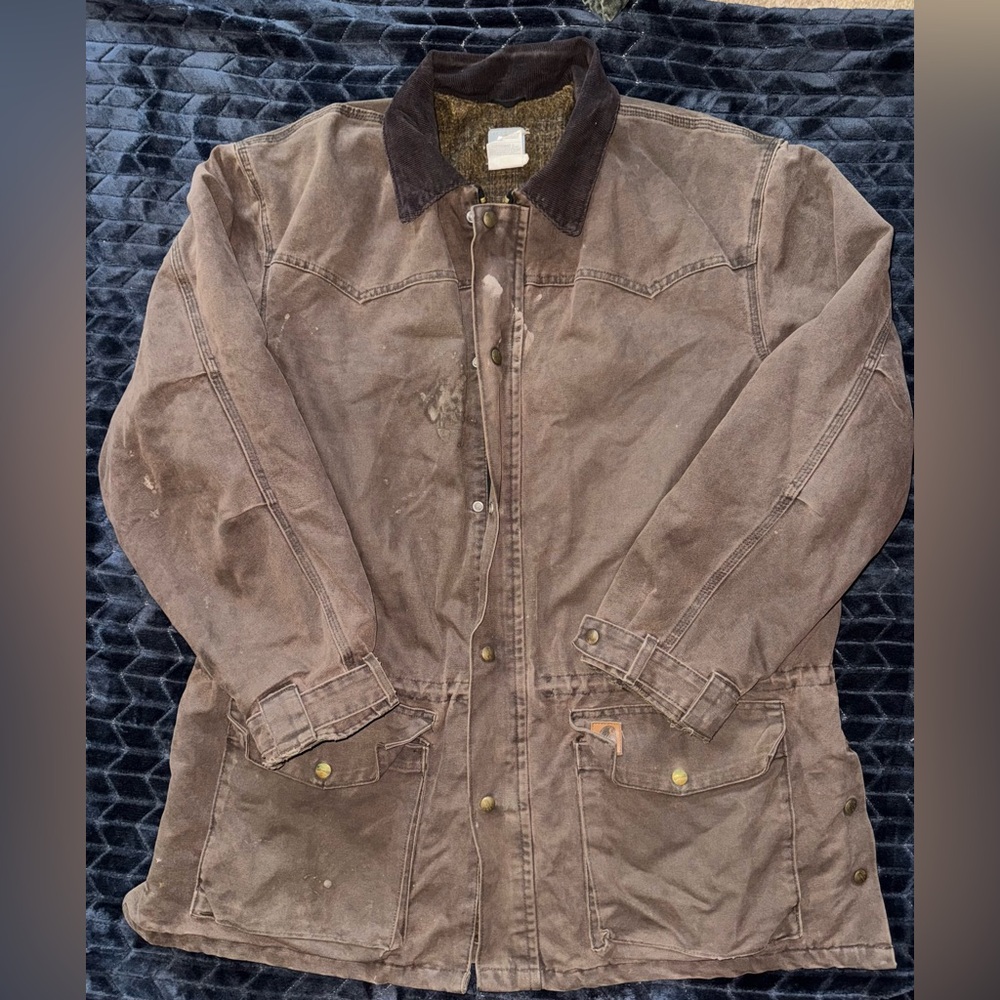 VTG Carhartt Men’s Brown Chore Jacket Distressed Blanket Lined‎ C52 CHT Size XL